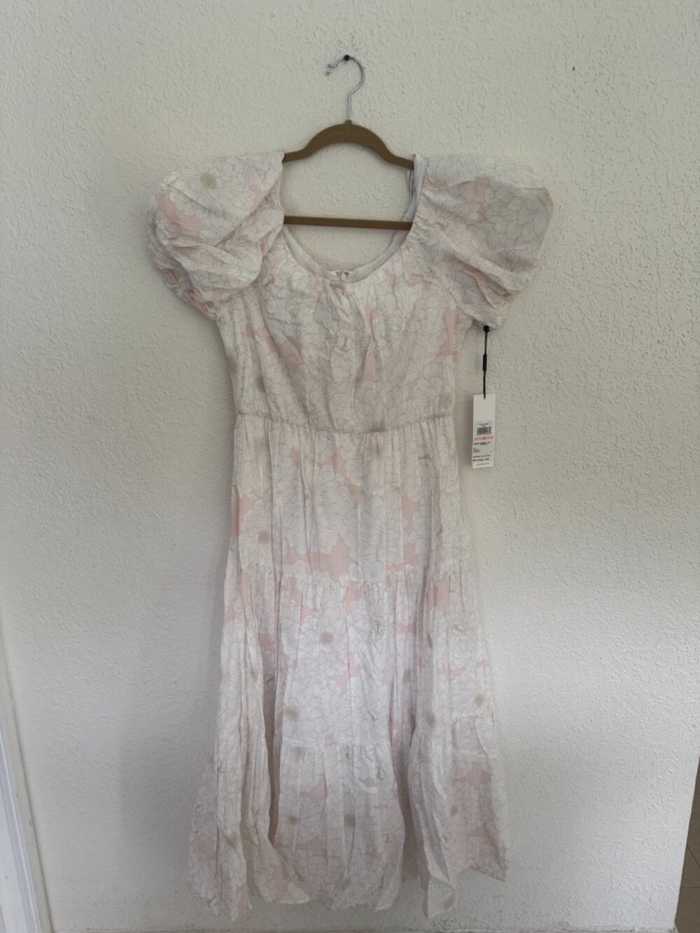 NWT Calvin Klein Floral Puff Sleeve Midi Dress Blush Multi Size 10